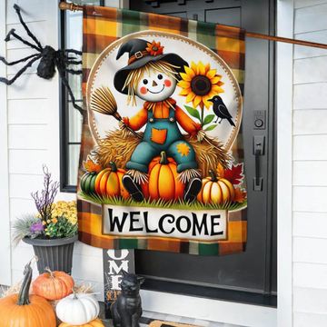 Discover Fall Flag Happy Fall Y'all Scarecrow Harvest Pumpkin Flag