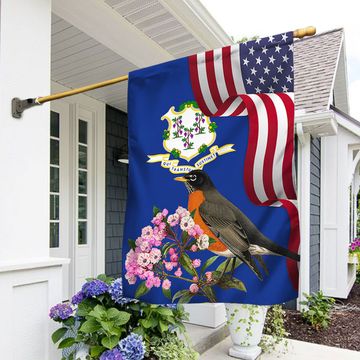 Discover Connecticut State  American Robin Bird and Mountain Laurel Flower Flag MLN1141Fv15