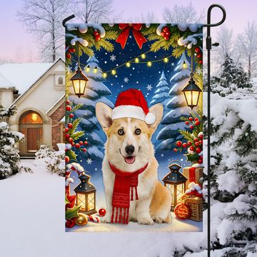 Discover Corgi Dog Christmas Flag