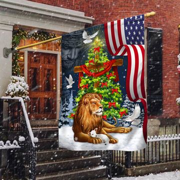 Discover Jesus Christ Cross Lion of Judah Christmas Tree Flag