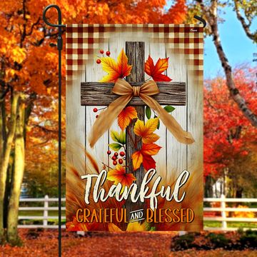 Discover Fall Cross Thankful Grateful And Blessed Thanksgiving Halloween Flag