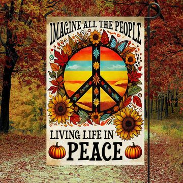 Discover Hippie Peace Sign Fall Flag Imagine All The People Living Life In Peace Flag