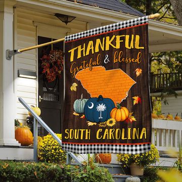 Discover Fall South Carolina Flag Thanksgiving Thankful Grateful And Blessed TQN446Fv3