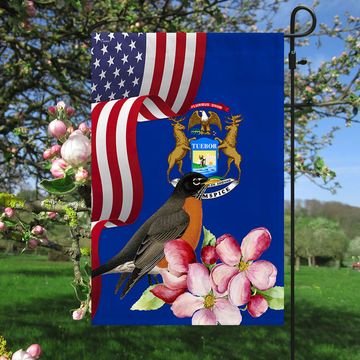 Discover Michigan State Robin Bird and Apple Blossom Flower Flag MLN1141Fv13
