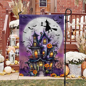 Discover Halloween Witch Haunted House Spooky Vibes Flag