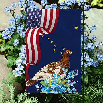 Discover Alaska State  Willow Ptarmigan Bird and Forget-Me-Not Flower Flag MLN1141Fv10