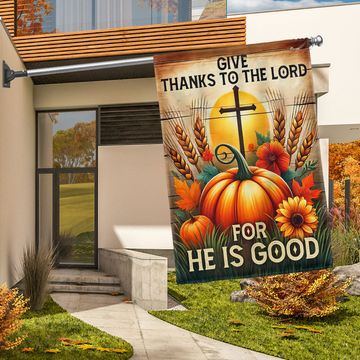Discover Fall Thanksgiving Pumpkins Harvest Flag Give Thanks To The Lord For He Is Good Flag