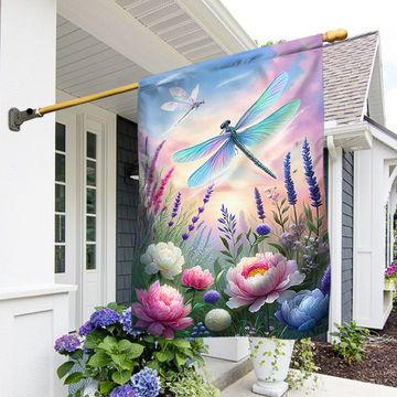 Discover Spring Floral Dragonfly Flag for Outdoor Home Decor, Nature Inspired Design