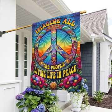 Discover FLAGWIX Hippie Peace Sign Flag Imagine All  The People Living Life in Peace Flag