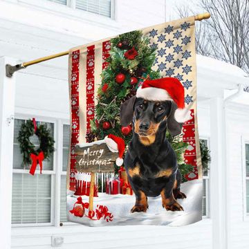 Discover Dachshund Dog Christmas American Flag QNN556FV2