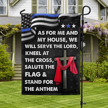 Discover Jesus Cross Thin Blue Line Flag As For Me And My House We Will Serve The Lord Flag MLN820Fv1