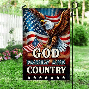 Discover God Family and Country American Patriotic Eagle Flag