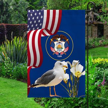 Discover Utah State Seagull Bird and Sego Lily Flag MLN1141Fv33