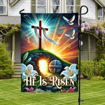 Discover Easter Day He Is Risen Empty Tomb Christian Cross Flag