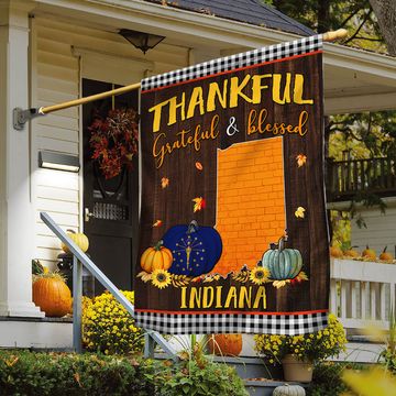 Discover Indiana State Fall Flag Thanksgiving Thankful Grateful And Blessed TQN446Fv10