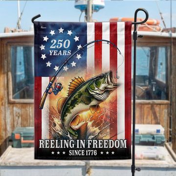 Discover Bass Fish Flag, 250 years Reeling in Freedom US Flag