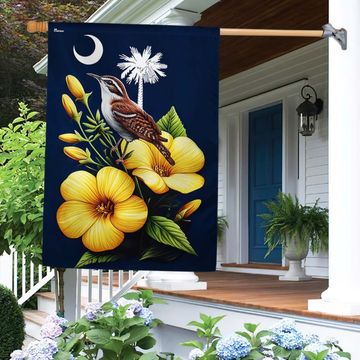 Discover South Carolina Flag Carolina Wren Bird and Yellow Jessamine Flower Flag