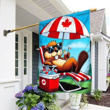 Discover Canada Day Funny Beaver Chilling Out Flag