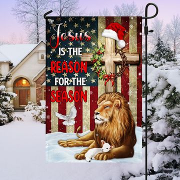 Discover Lion of Judah Jesus Christ Cross Christmas Flag Jesus Is The Reason For The Season