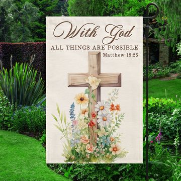 Discover With God All Things Are Possible Wooden Cross Flowers