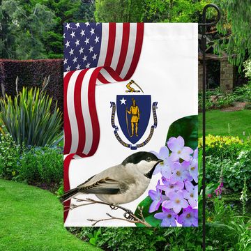 Discover Massachusetts State Chickadee Bird and Mayflower Flag MLN1141Fv50