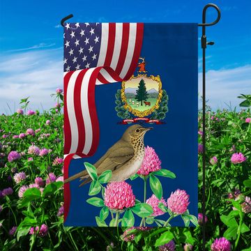 Discover Vermont State Hermit Thrush Bird and Red Clover Flower Flag MLN1141Fv8