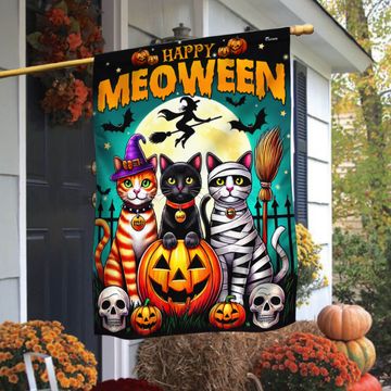 Discover Happy Meoween Costume Cat Spooky Halloween Flag