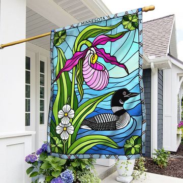 Discover Minnesota State Lady's Slipper Flower and Loon Flag