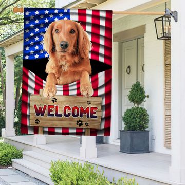 Discover Red Golden Retriever Dog Welcome American Flag TQN1135Fv2a