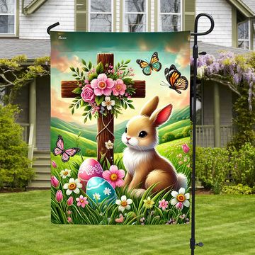 Discover Easter Rabbit Bunny Christian Cross Happy Easter Flag