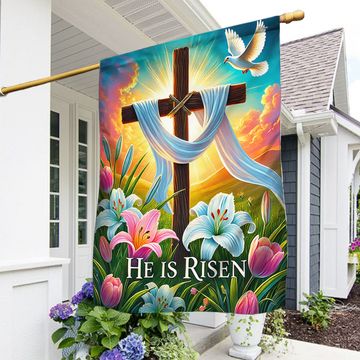 Discover Easter Christian Cross Jesus He Is Risen Flag