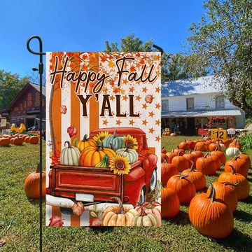 Discover Fall Truck Thanksgiving Halloween Happy Fall Y'all Flag