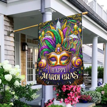 Discover Happy Mardi Gras Masquerade Beads Flag, Fat Tuesday Celebrate