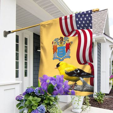 Discover New Jersey State Eastern Goldfinch Bird and Purple Violet Flower Flag MLN1141Fv19