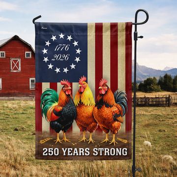 Discover 250 Years Strong 1776 2026 Chicken Flag, Patriotic Rooster Farm Decor
