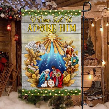 Discover Nativity of Jesus Christmas Flag O Come Let Us Adore Him Holy Night Flag