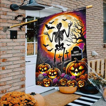 Discover Skeleton Halloween Scary Pumpkins Flag