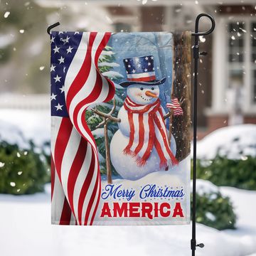 Discover Snowman Merry Christmas American Flag