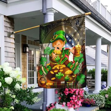 Discover Happy St. Patrick's Day Irish American Leprechaun v3 Flag