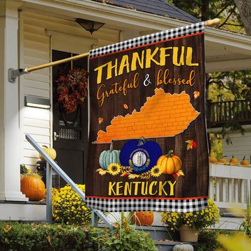 Discover Kentucky State Fall Flag Thanksgiving Thankful Grateful And Blessed TQN446Fv9