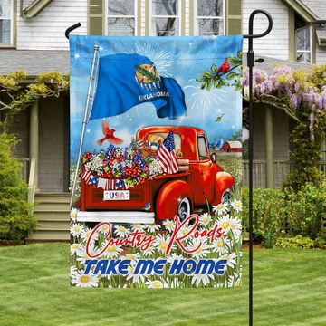Discover Oklahoma Take Me Home Country Roads Red Truck Flag MLH1684Fv3