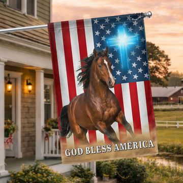 Discover Patriotic Horse American Flag, God Bless Horse Farm Outdoor Flag