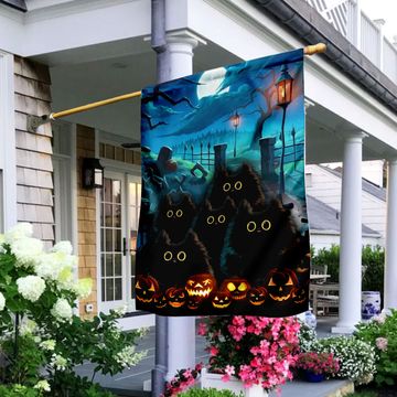 Discover Black Cat Pumpkin Halloween Flag