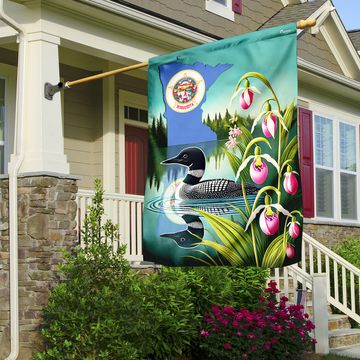 Discover Minnesota State Lady's Slipper Flower and Loon Flag