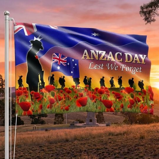 Anzac Day Australia Flag, Remembrance Lest We Forget Grommet Flag
