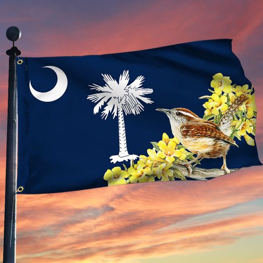 South Carolina Grommet Flag Carolina Wren with Yellow Jessamine