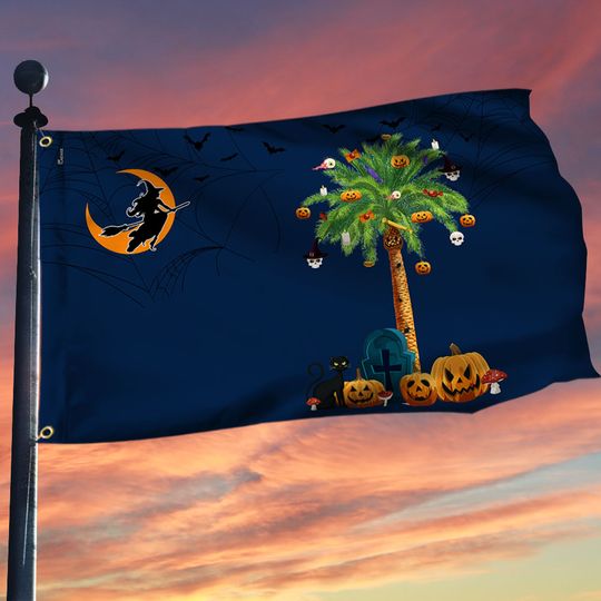 South Carolina Halloween Witchcraft Grommet Flag Pumpkins Palm Tree