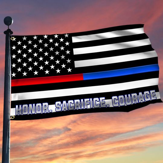 Thin Red Blue Line Grommet Flag Firefighter Police Honor Sacrifice Courage