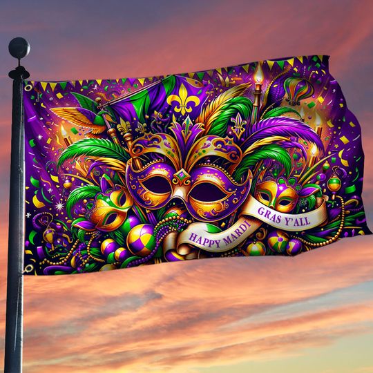 Happy Mardi Gras Y'all Grommet Flag