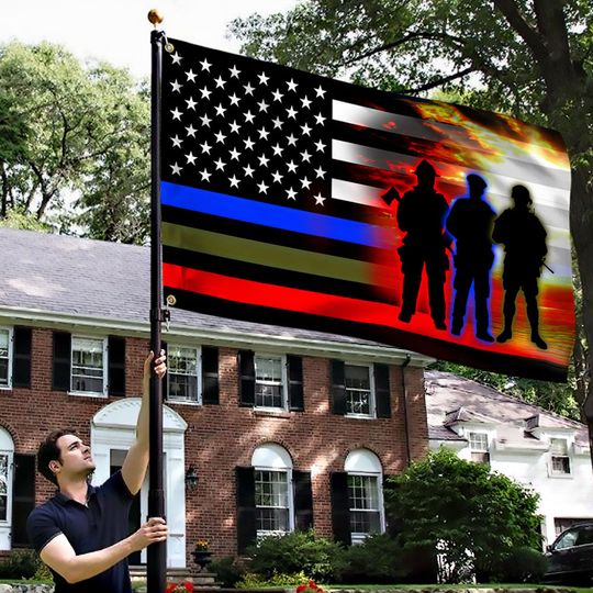 Police Military and Fire Thin Line USA Blue Green Red Line Grommet Flag QNK1089GFv1